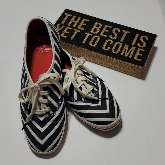 KATE SPADE KEDS CANVAS SNEAKER PREPPY COASTAL STRIPES BLUE CREAM TENNIS SHOES 7 - Picture 5 of 16